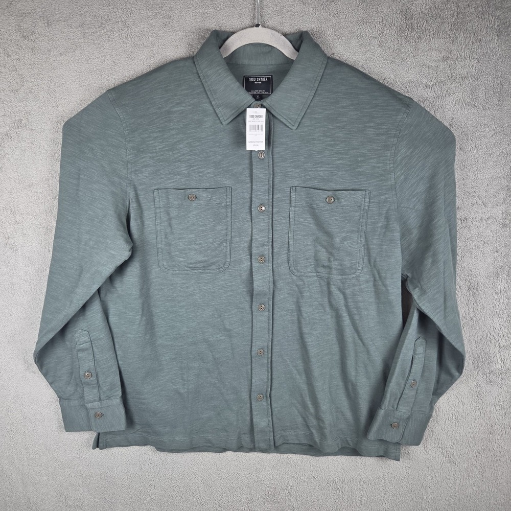 NWT Todd Snyder Slub Jersey Camp Shirts Mens XL Green Pewter Cotton Long Sleeve